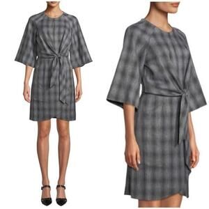 Tahari Arthur S. Levine Black Gray Plaid Faux Wrap Sheath Dress Sz 14 Knee